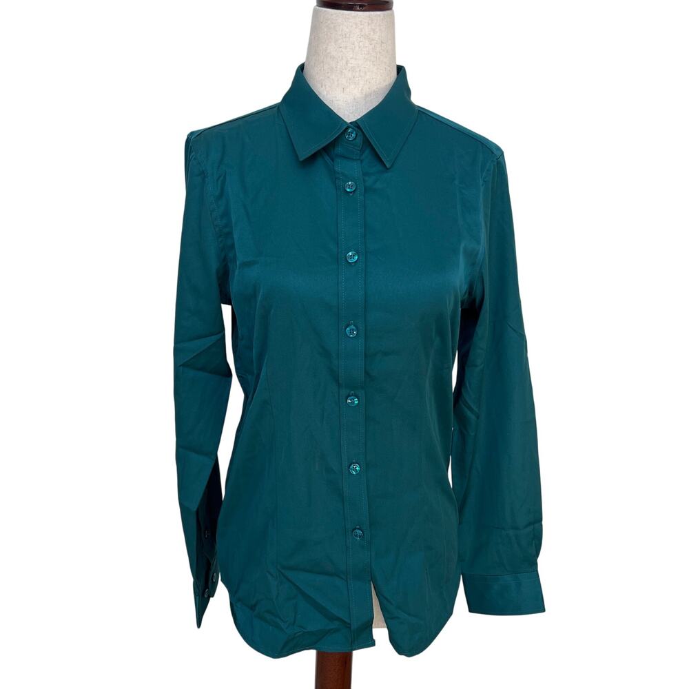 SILITEELON Women's Classic Fit Button Down Shirt Size XS In Light Dark Green